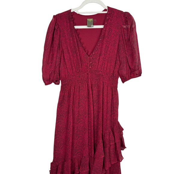 Taylor Red Ruffle Maxi Dress Women’s 10 Boho Peasant V Neck Tiered Long - Picture 3 of 13
